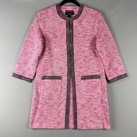 St. John For Mary Kay Long Tweed Jacket Women 0 Pink Wool Classic Elle Woods NWT - Picture 1 of 16